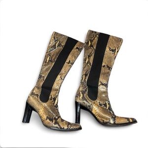 90s Italian Square Toe Snakeskin Knee-High Boots